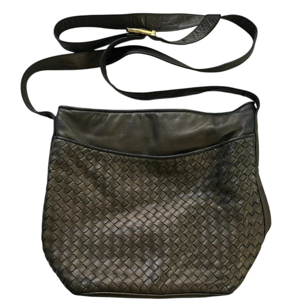 Vintage Womens Purse Woven Leather Small Crossbody Bag Bronze Metallic Casual